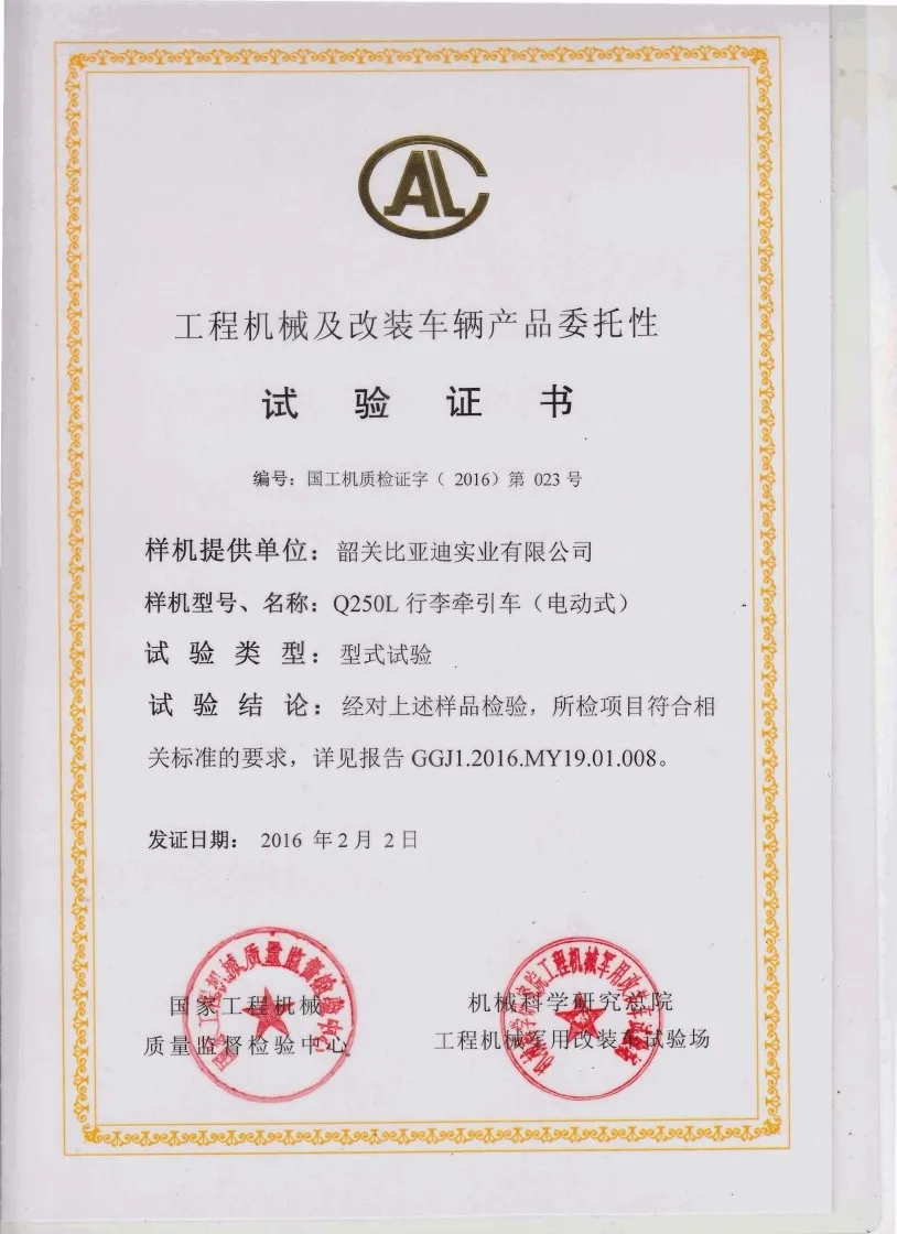 Certificat d'essai de type Q250L