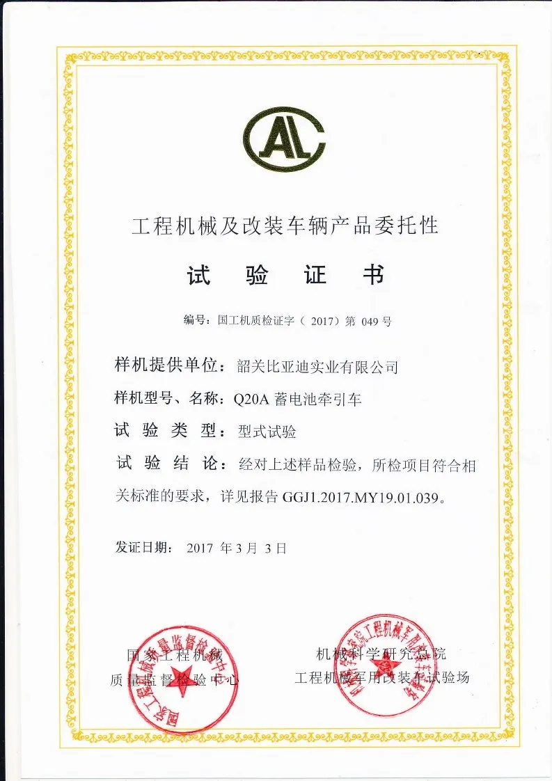 Certificat d'essai de type Q20A